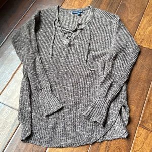 Purple & Black Lace up Sweater